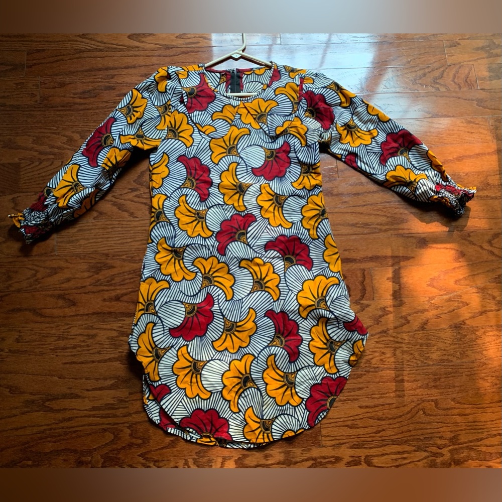 African Print Floral Short Dress Size S